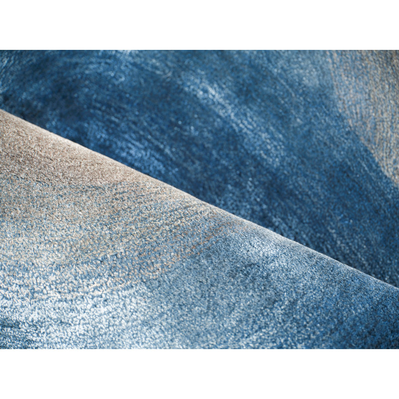 Mitomo Handmade Wool/Bamboo Silk Area Rug, Navy Gray, Rectangle 8' x 10'