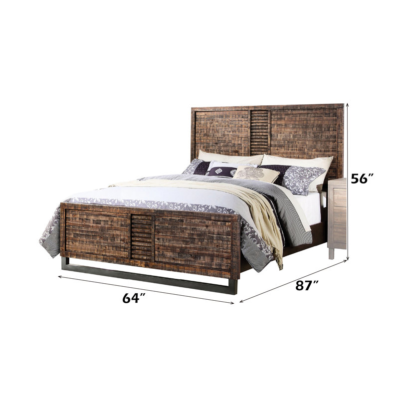 Lit à panneau en chêne récupéré pour grand lit, structure en bois, pieds en métal, 3 lattes, sommier à ressorts, conception à profil bas, base en nickel, charge de 660 lb, espace de plancher à rail de 6 po de profondeur, 87 po de profondeur, 64 po de largeur, 56 po