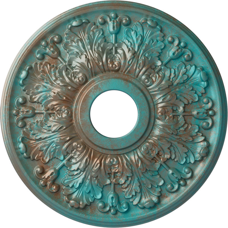 Endurathane Apollo Ceiling Medallion, 16 1/2"OD x 3 5/8"ID x 1 1/8"P (Fits Canopies up to 5 5/8"), Hand-Painted Copper Green Patina Finish