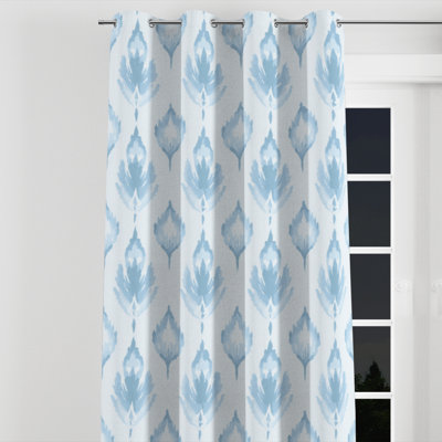 Rideaux de fenêtre Modern - rideau à œillets à motif ikat bleu et blanc scandinave - 1 panneau