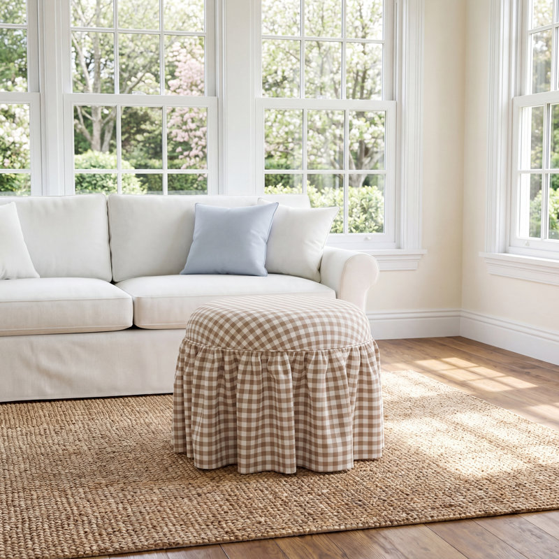 Jebb Upholstered Ottoman, Classic Gingham Tan