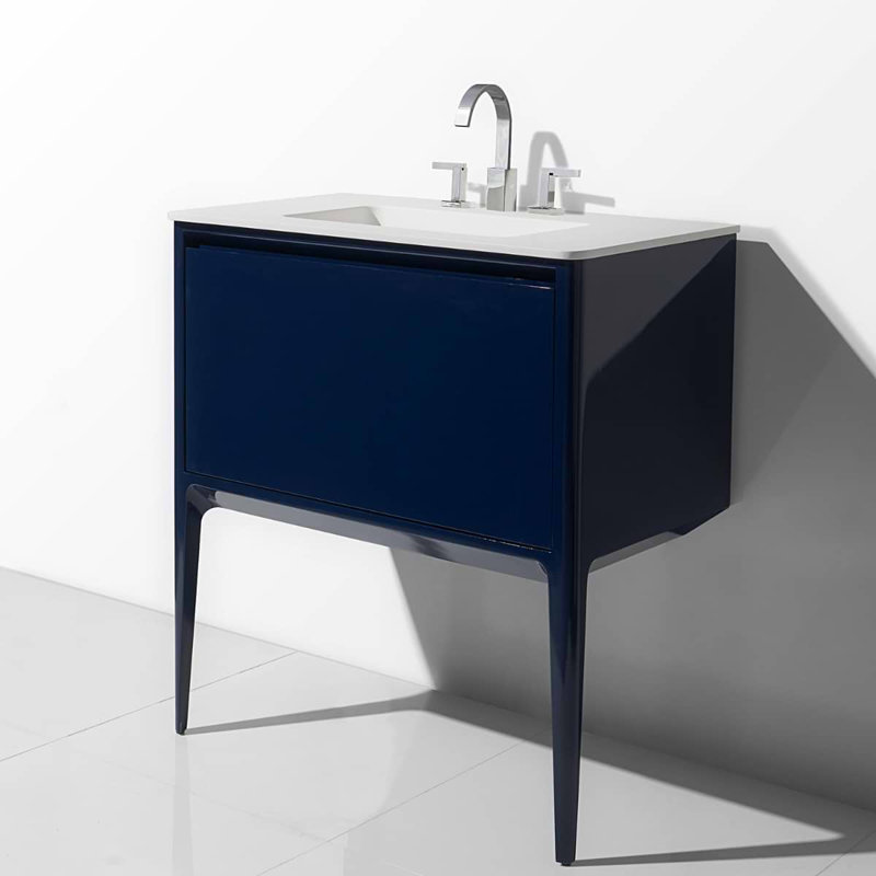 Luxe 30" Gloss Vanity With Counter, Navy