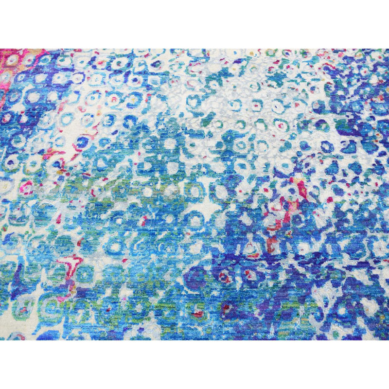 Tapis bleu nouvel âge en laine 9 pi 1 po x 12 pi 1 po Zymeir
