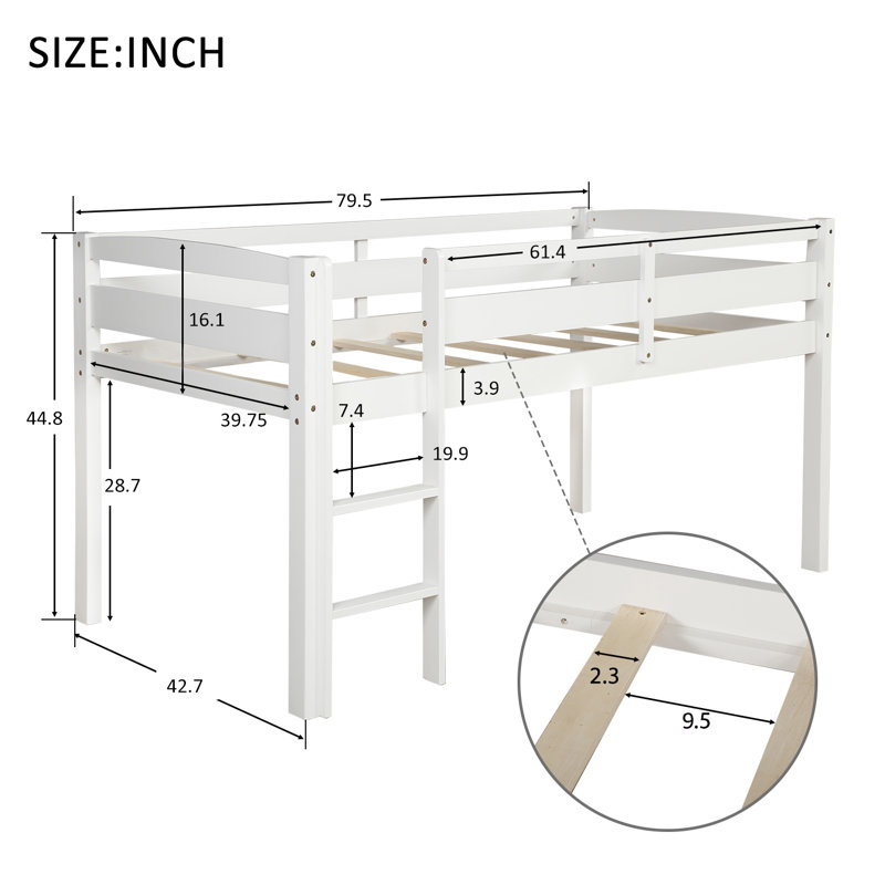 Twin Size Kids Solid Wood Loft Bed, White