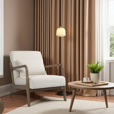 Chaise d'appoint Mid-Century moderne avec structure en bois, chaises de salon rembourrées avec coussin de taille, fauteuil de lecture pour véranda de chambre à coucher - blanc