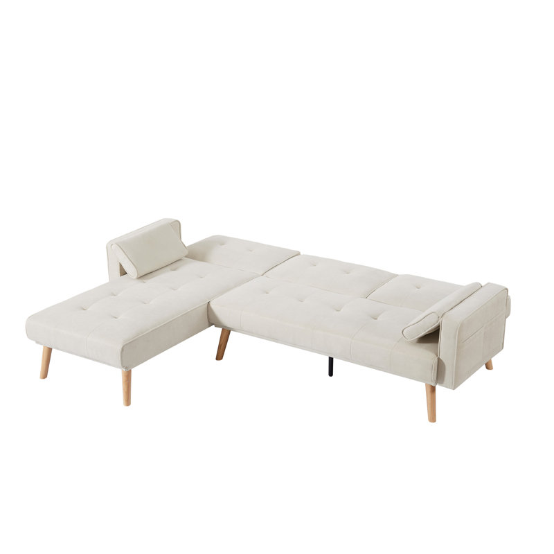 Divan-lit modulaire convertible, canapé-lit en forme de L faisant face à la droite pour le salon, Lin ivoire