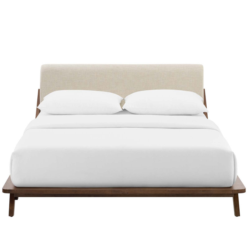 Luella Queen Upholstered Fabric Platform Bed, Walnut/Beige