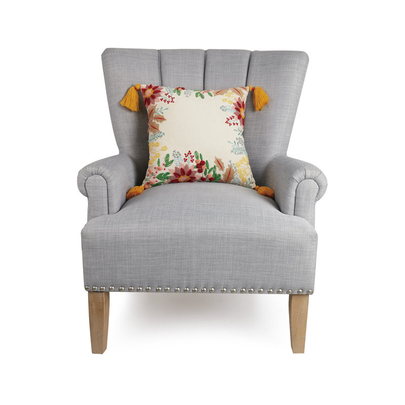 Boho Holiday Floral Embroidered Pillow