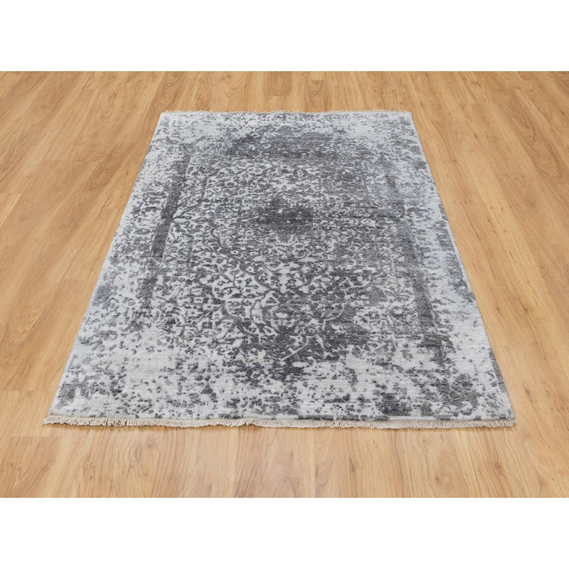 Tapis décoratif en gris noué à la main de conception unique 4 pi 1 po x 6 pi Charley-Jade