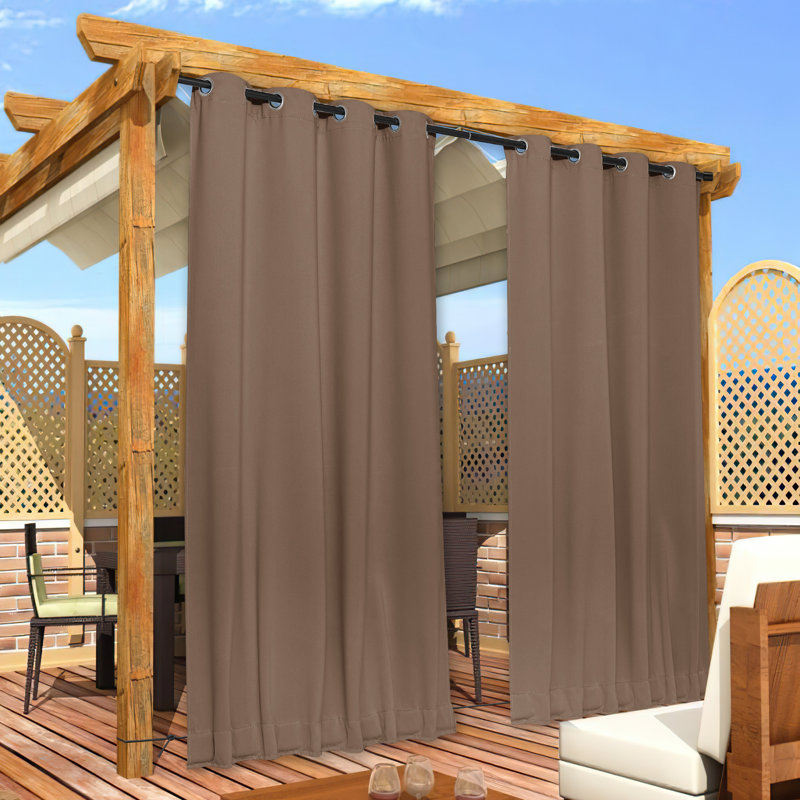 Windproof Blackout Outdoor Curtains for Patio, Waterproof Top Grommet & Back Tab Bottom Drapes Thermal Insulated Outdoor Window Panels with Bouns Rope for Fixed, 2 Panels
