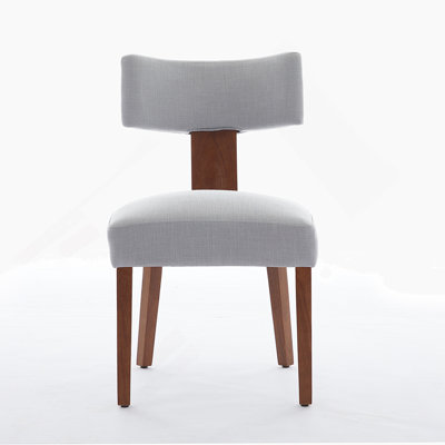 Ensemble de 2 chaises de salle à manger sans accoudoirs modernes en lin avec dossier incurvé et pieds en bois massif pour le salon de la salle à manger, gris
