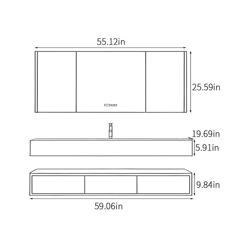 Armoire de salle de bain de style rétro., H 15,75 po x l 59,06 po x P 19,69 po