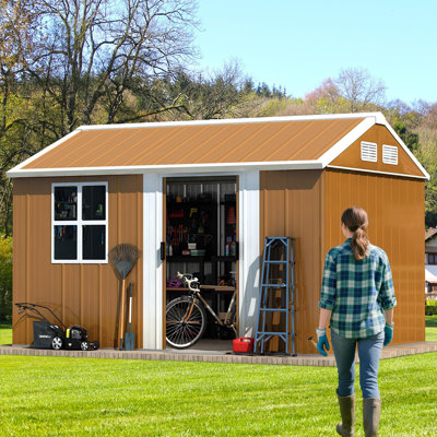Remise de rangement extérieure robuste 8 pi x 10 pi avec fenêtres, remise à outils de jardin en métal avec porte verrouillable et ventilation