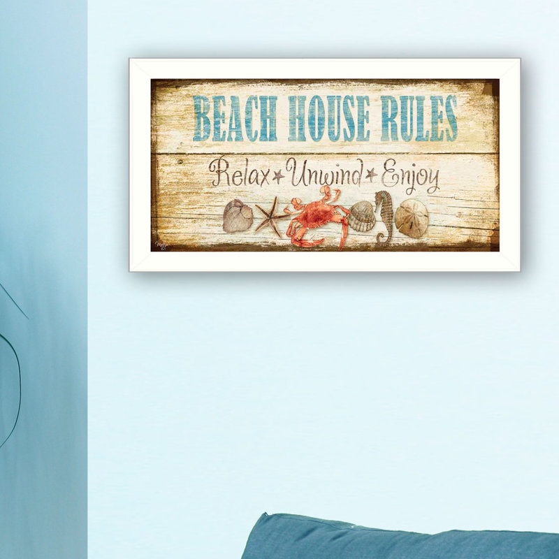«Beach House Rules», impression encadrée