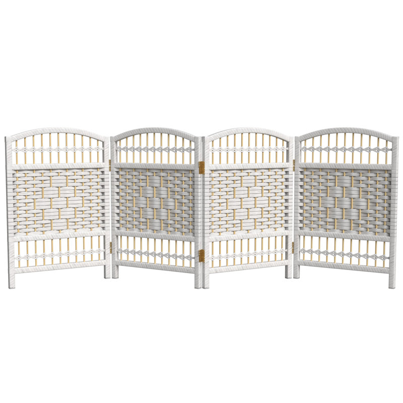 Short Fiber Weave Folding Screen, 4, White, 35.5"H