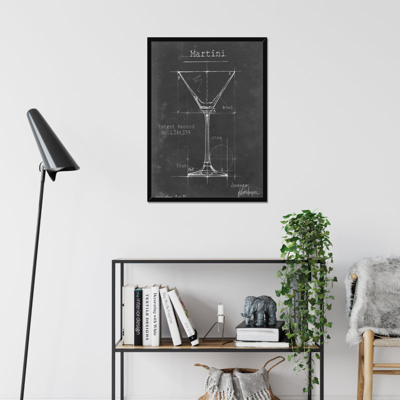 Barware Blueprint V by Ethan Harper - Painting, 50cm H x 34cm W, Black Framed Paper Print