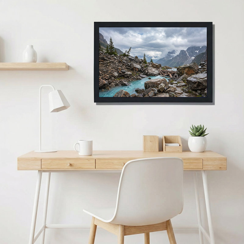 «Turquoise River» avec des rochers gris et des pins, art mural sur toile, H 12 po x l 18 po
