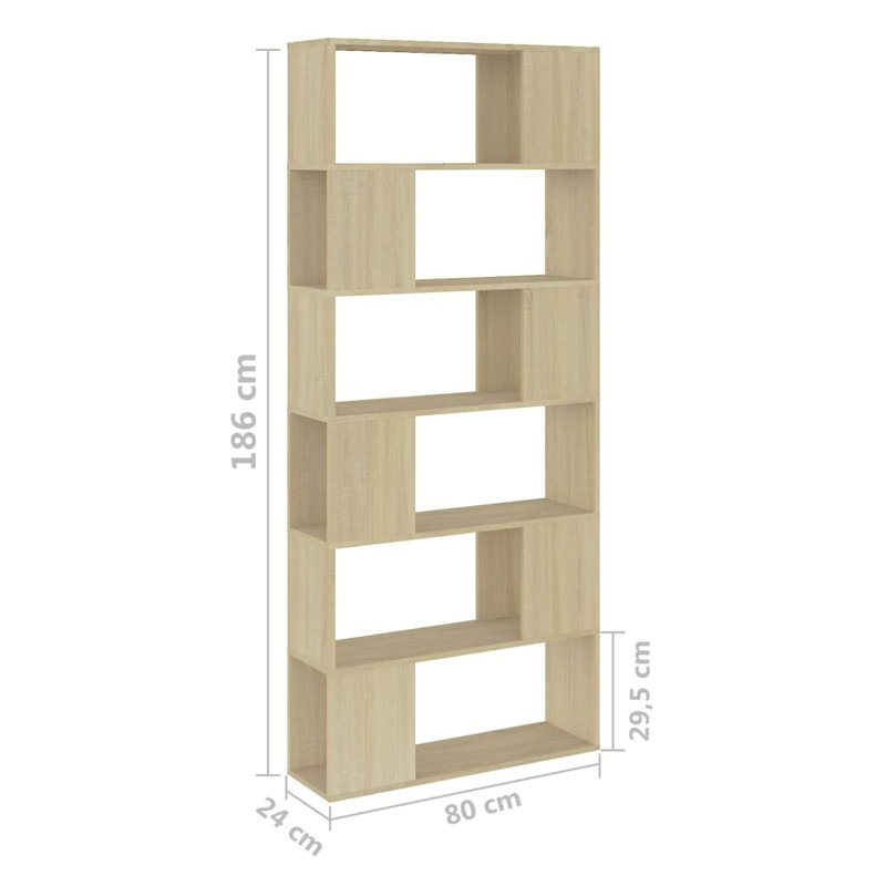 Paravent vidaXL en bois d'ingénierie moyen, Chêne sonoma, (6 tablettes) H 73,2 po x l 31,4 po x P 9,4 po