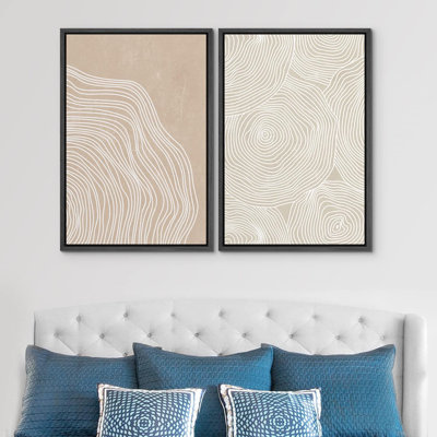 «White Tan Wood Tree Ring Silhouette Collage Nature Modern Art Rustic on Canvas», reproduction de 2 pièces