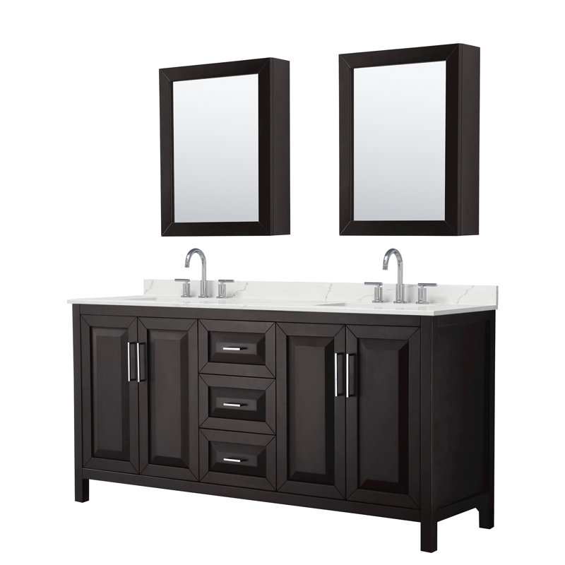 Daria 72'' W Vanity, Polished Chrome, Brown, White Quartz