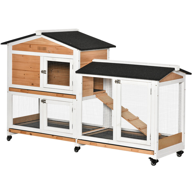 Enclos pour petits animaux 62 po en bois, toit en asphalte, plateau amovible, portes verrouillables, cage à cobaye en bois disponible en option, fiabilité, roues