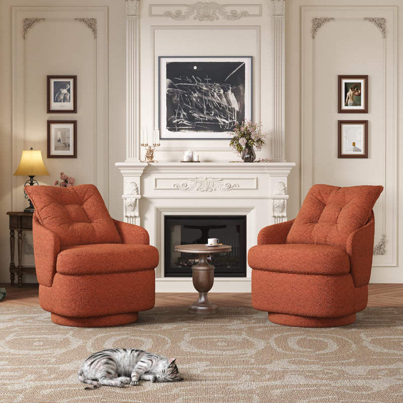 Upholstered Swivel Barrel Chair, Brown