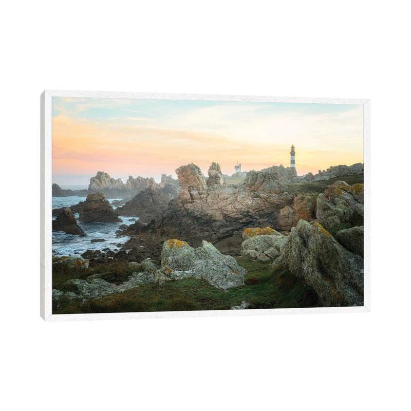 Ouessant Lighthouse by Philippe Manguin - Print on Canvas, 66.04cm H x 101.6cm W x 3.81cm D, White Floater Framed