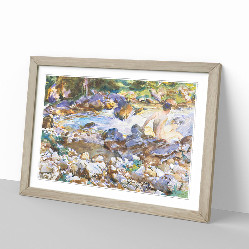 Mountain Stream by John Singer Sargent - Picture Frame Painting, Oak Framed, 27cm H x 36cm W x 2cm D