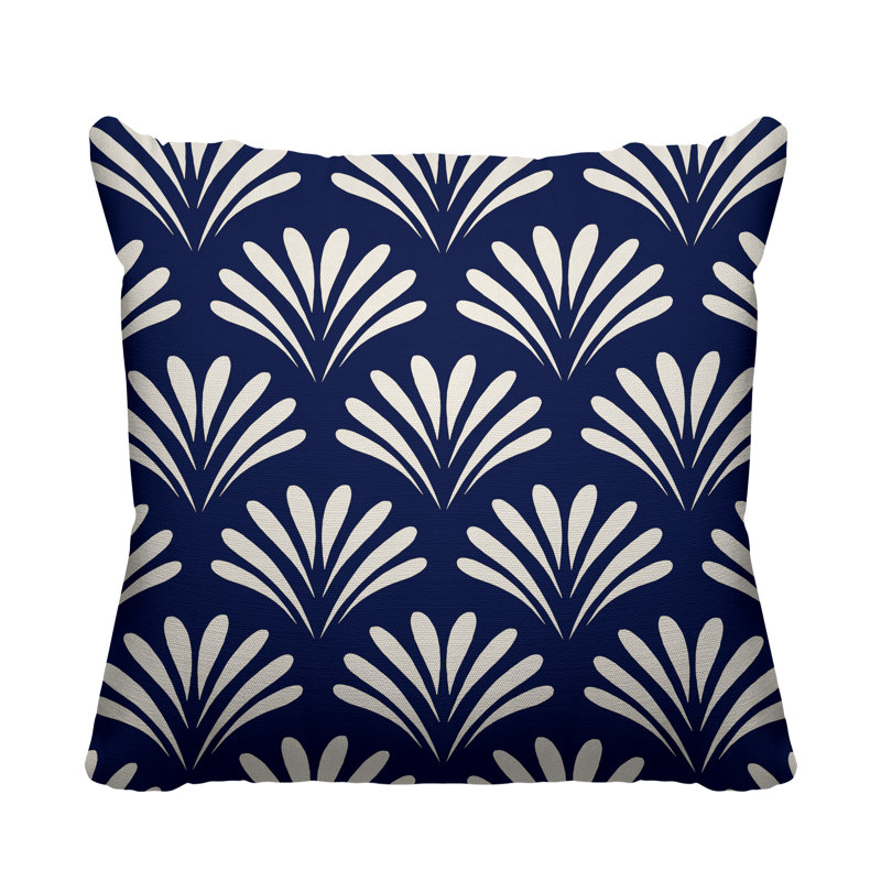 Coussin décoratif intérieur / extérieur Flower Burst, H 15 po x l 15 po, Bleu marine, Carré