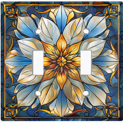 Metal Light Switch Plate Cover; US Standard Size 2 Gang Toggle - Stained Glass PRINT Flower