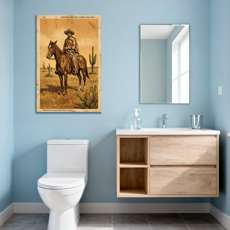Fashion Western Frontier Cowboy and Pony, H 18 po x l 12 po