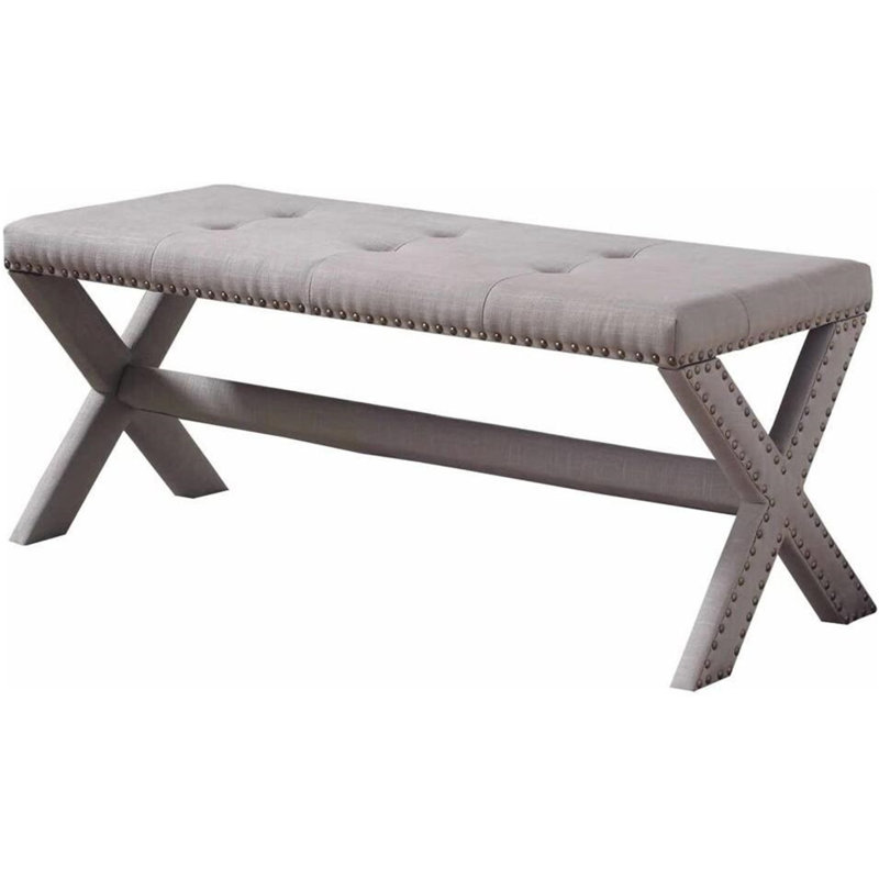 Glam Accent Bench With Nailhead Trim, Gray