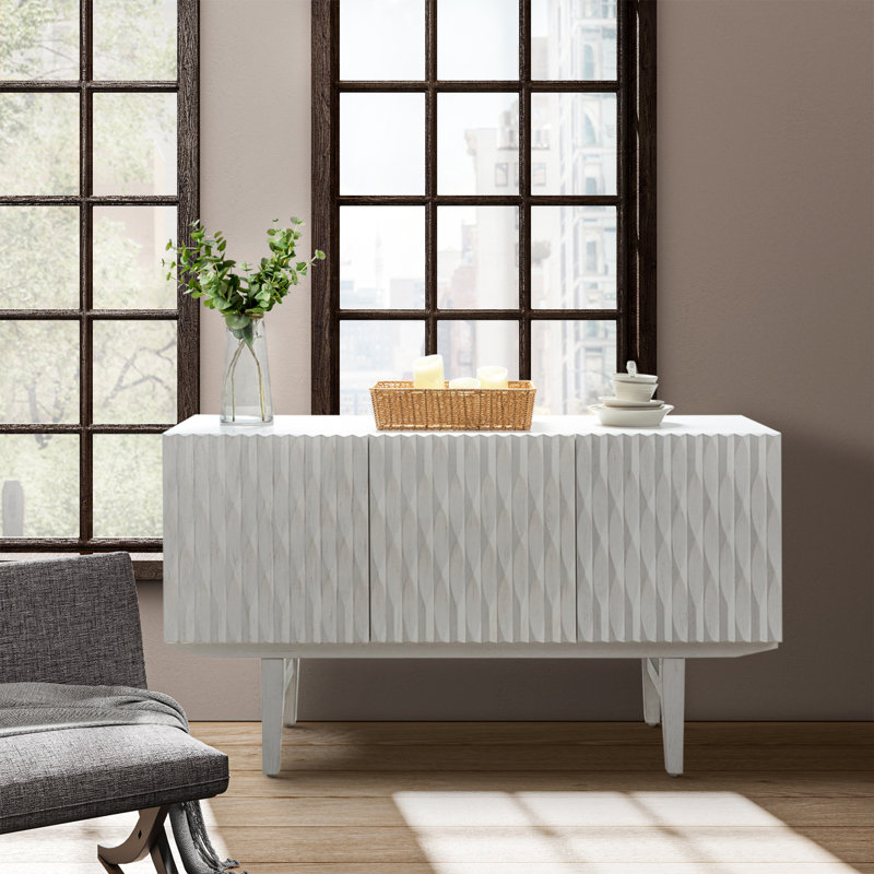 Buffet cannelé 3 portes Azmeena, Blanc