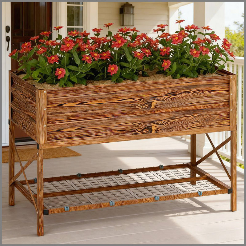 Galvanized Metal Raised Garden Bed with Legs, Storage Shelf, and Liner for Easy Gardening and Organization, Dark Brown