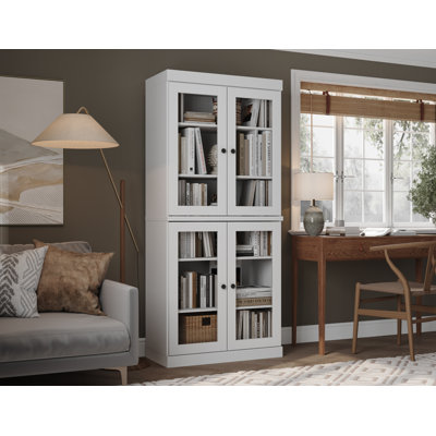 Veera Palace Imports 100% Solid Wood 6-Shelf Bookcase, Clear Glass Doors, Adjustable Shelves, 32" Wide, 71.5" Tall