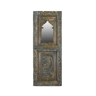 Shabby Chic Handcrafted Carved Wood Arch Wall Mirror for Entryway