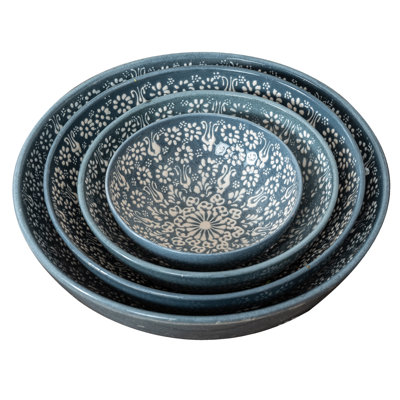 Coppermill Kitchen Hand Painted Ceramic Stainless Steel Serving Bowl