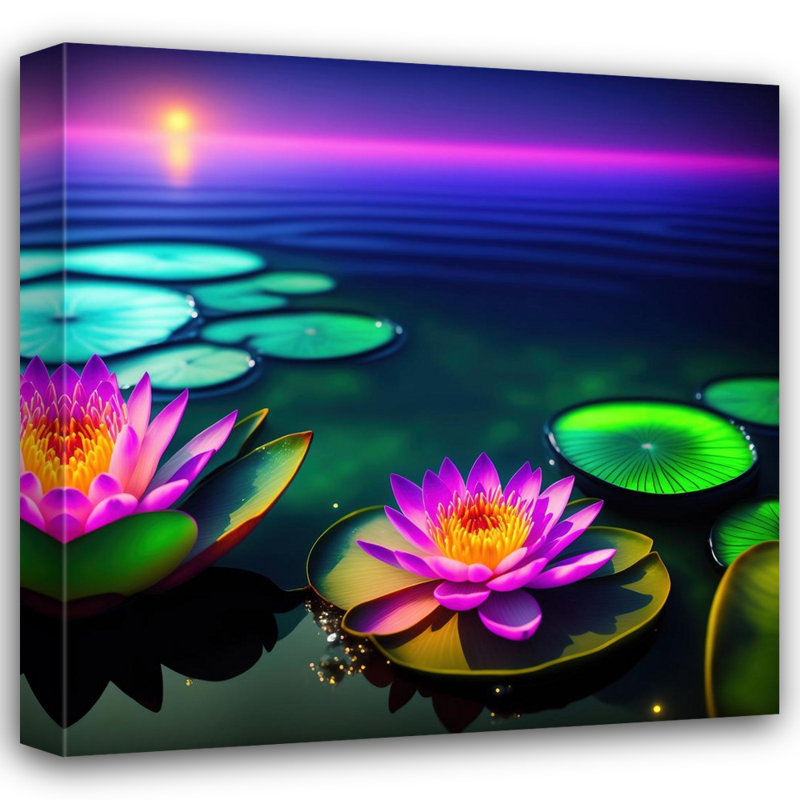 «Unreal Neon Waterlilies Two» par Stephen Chambers, impression sur toile tendue, L 30 po x H 30 po
