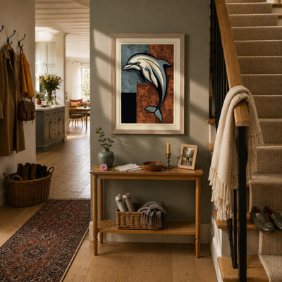 Leaping Dolphin Mid-Century - Framed Print