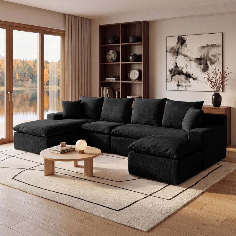 Canapé modulaire en U 118,1 po, canapé modulaire en chenille avec ressorts ensachés, sièges rembourrés à assise profonde modernes pour le salon, pas de rouleau de montage