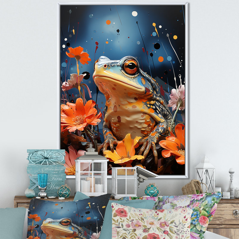 «Expressionist Frog Mouvement I» sur toile, Cadre flottant blanc, H 20 po x l 12 po x P 1 po