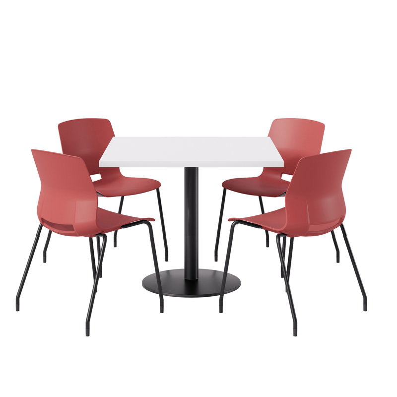 Ensemble repas pour 4 personnes à hauteur de bar, Blanc, Rouge / noir, 29" H x 42" L x 42" W