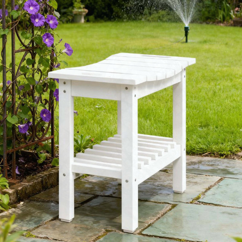 Waterproof HDPE Shower Bench with Storage Shelf, White