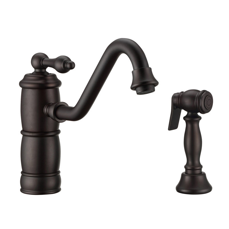 Whitehaus Collection Single Lever Faucet with Traditional Swivel Spout and Solid Brass Side Spray, Oil Rubbed Bronze