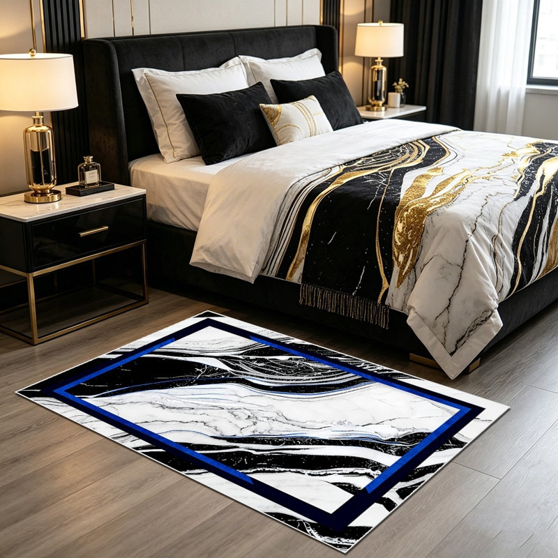 Modern marble patterned rugs are available in various sizes, suitable for use as large rugs in living rooms, bedside rugs in bedrooms, and decorative pieces for entryways/studies, adapting to multiple scenarios.