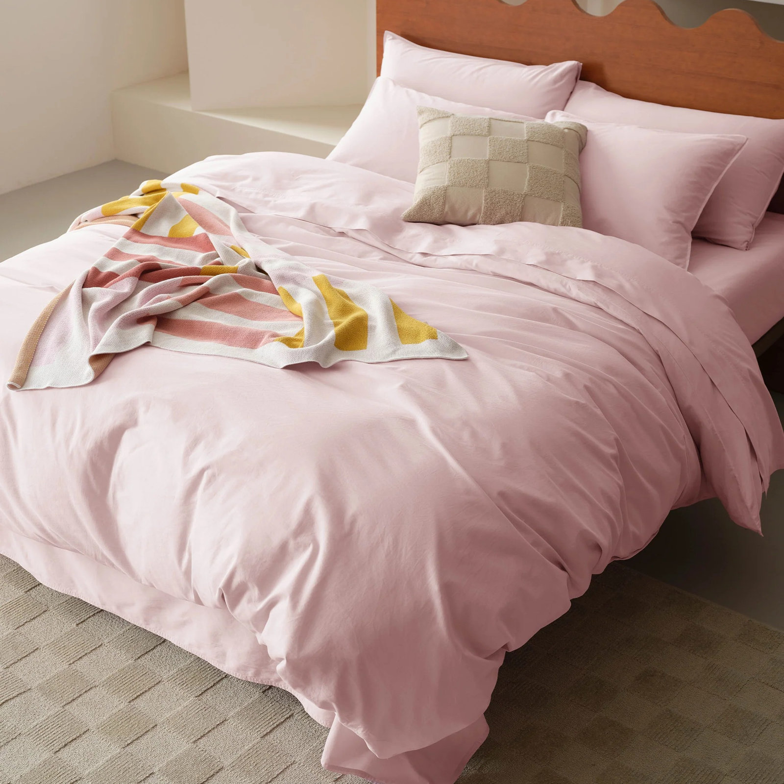 Double Stitch Cotton Duvet Cover Set, King Duvet Cover + 2 Pillow Shams, Navy