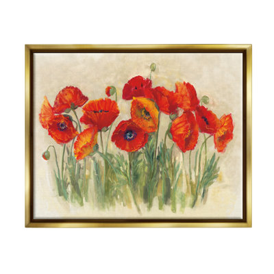 " Red Poppy Florals Soft Green Meadow Grass " by Carol Rowan
