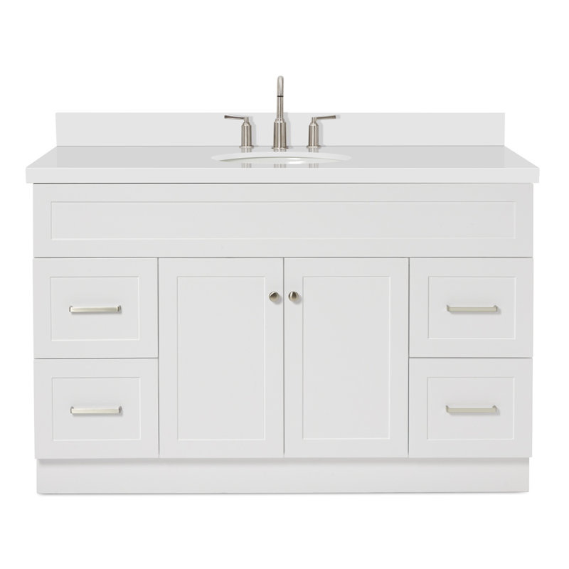 Abell 55'' Single Bathroom Vanity with White Quartz Top, White