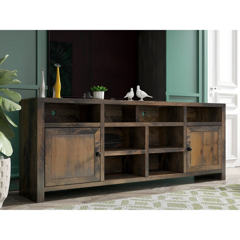 Meuble télé 84 po avec finition pouvant accueillir jusqu'à 95 téléviseurs, aucun assemblage requis, deux portes et cinq tablettes, fini console de style rustique de 84 po, pouvant accueillir des téléviseurs jusqu'à 95 po, assemblage et tablettes fixes
