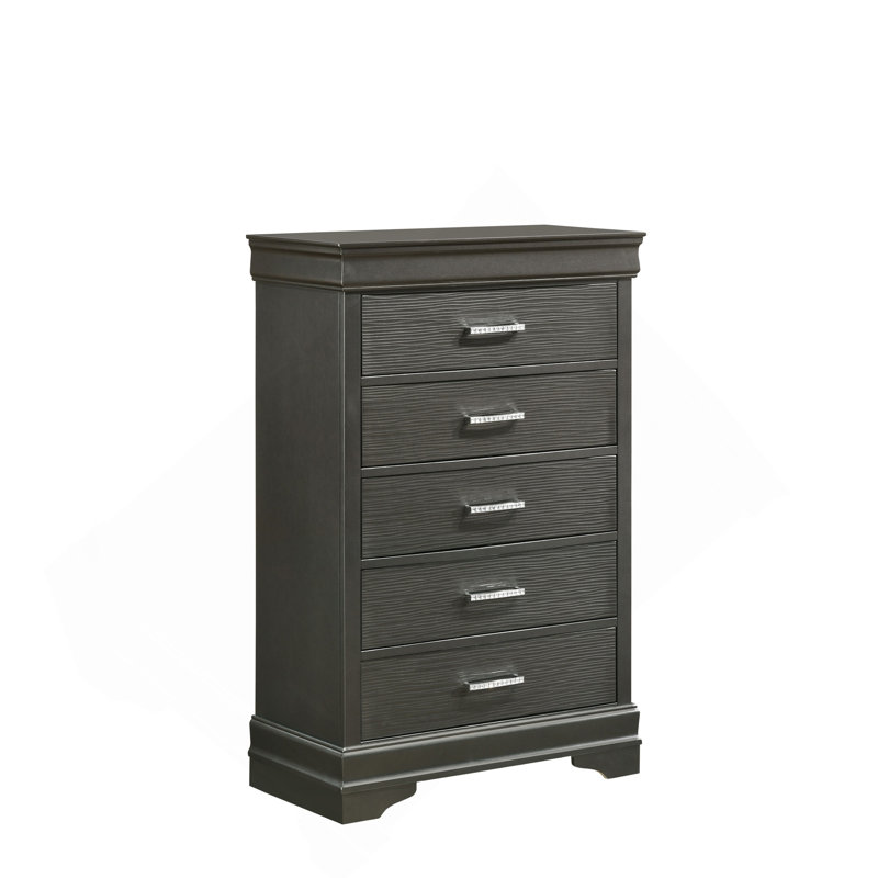 Commode moderne 5 tiroirs en bois gris, Gris